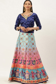A-Line Satin Lehenga in Multi Color with Bandhej Design