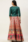 Multicolor Satin Lehenga with V-Neck Printed Blouse