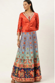 Festive Multicolor Satin Lehenga with Classic Prints