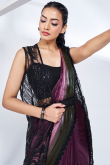 Multi Color Satin Lace Embroidered Ready Made Jacket Style Saree