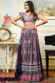 Multi Color Satin Printed Flared Lehenga