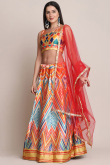 Multi Color Satin Silk A Line Lehenga