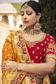 Multi-Color Silk A-Line Printed Embroidered Lehenga