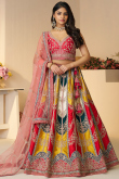 Multi Color Silk Blend Embroidered Panelled Style Lehenga
