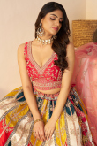 Multi Color Silk Blend Embroidered Panelled Style Lehenga
