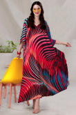 Multi Color Silk Digital Print Long Kaftan Kurti