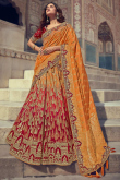 Multi Color Silk Embroidered Wedding Wear Lehenga