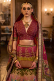 V Neck Multi-Color Lehenga with Elbow Sleeve Digital Blouse