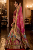V Neck Multi-Color Lehenga with Elbow Sleeve Digital Blouse