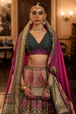 Silk Lehenga in Multi-Color with Cerise Pink Dupatta & Prints
