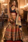 Sweetheart Neck Silk Lehenga with Red Dupatta & Sequin Work