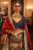 Sweetheart Neck Silk Lehenga with Red Dupatta & Sequin Work