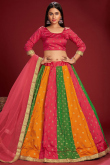Multi Color Taffeta Silk Foil Print Lehenga