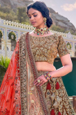 Multi Color Velvet Embroidered Bridal Lehenga