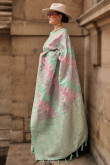 Multi Color Weaved Zari Satin Silk Broad Border Saree 