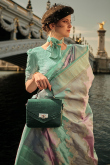 Multi Color Weaved Zari Satin Silk Broad Border Saree 