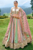 Multi Color Weaved Zari Silk Lehenga For Sangeet 