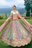 Multi Color Weaved Zari Silk Lehenga For Sangeet 
