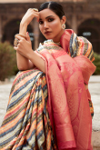 Multi Color Woven Zari Broad Border Silk Saree