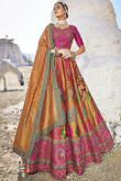 Multi Color Woven Zari Silk Panelled Style Lehenga