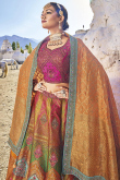 Multi Color Woven Zari Silk Panelled Style Lehenga