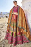 Multi Color Woven Zari Silk Panelled Style Lehenga