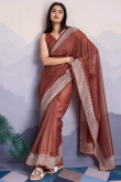 Muqayyash Embroidered Brown Shimmer Net Saree