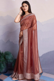 Muqayyash Embroidered Brown Shimmer Net Saree