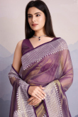 Muqayyash Embroidered Plum Purple Shimmer Net Saree