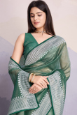 Muqayyash Embroidered Teal Green Shimmer Net Saree