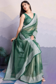 Muqayyash Embroidered Teal Green Shimmer Net Saree