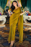 Mustard Chinnon Saree with Catdana Work for Haldi