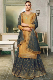 Mustard Colour Satin Silk Straight Kameez With Skirt