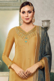 Mustard Colour Satin Silk Straight Kameez With Skirt