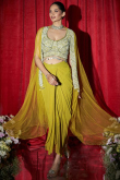 Mustard Georgette Dhoti Style Lehenga with Zari Work for Cocktail Party