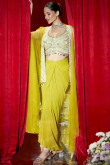 Mustard Georgette Dhoti Style Lehenga with Zari Work for Cocktail Party