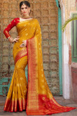 Mustard Kanjivaram Silk Saree With Silk Blouse