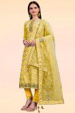 Mustard Yellow Chanderi Silk Straight Cut Churidar Suit