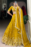 Mustard Yellow Chinnon Lehenga With Sequins Work For Diwali