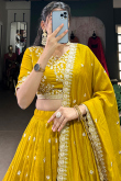 Mustard Yellow Chinnon Lehenga With Sequins Work For Diwali