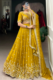 Mustard Yellow Chinnon Lehenga With Sequins Work For Diwali