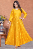 Mustard Yellow Cotton Anarkali Style Ready to Wear Printed Kurti