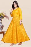 Mustard Yellow Cotton Anarkali Style Ready to Wear Printed Kurti