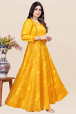 Mustard Yellow Cotton Anarkali Style Ready to Wear Printed Kurti