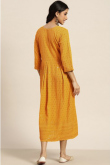 Kurti for Casual Wear in Cotton Mustard Yellow with Thread Work