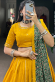 Mustard Yellow Cotton Gota Patti Embroidered Flared Chaniya Choli