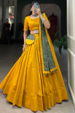 Mustard Yellow Cotton Gota Patti Embroidered Flared Chaniya Choli