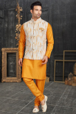 Mustard Yellow Cotton Men Kurta Pajama