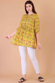 Mustard Yellow Cotton Printed Short Casual Wear Kurti 