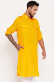 Mustard Yellow Cotton Silk Men's Kurta Chuidar For Festival